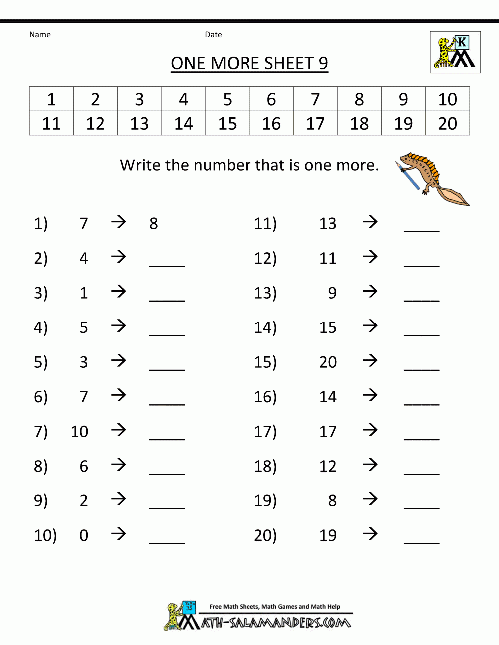 Kindergarten Math Homework Kindergarten