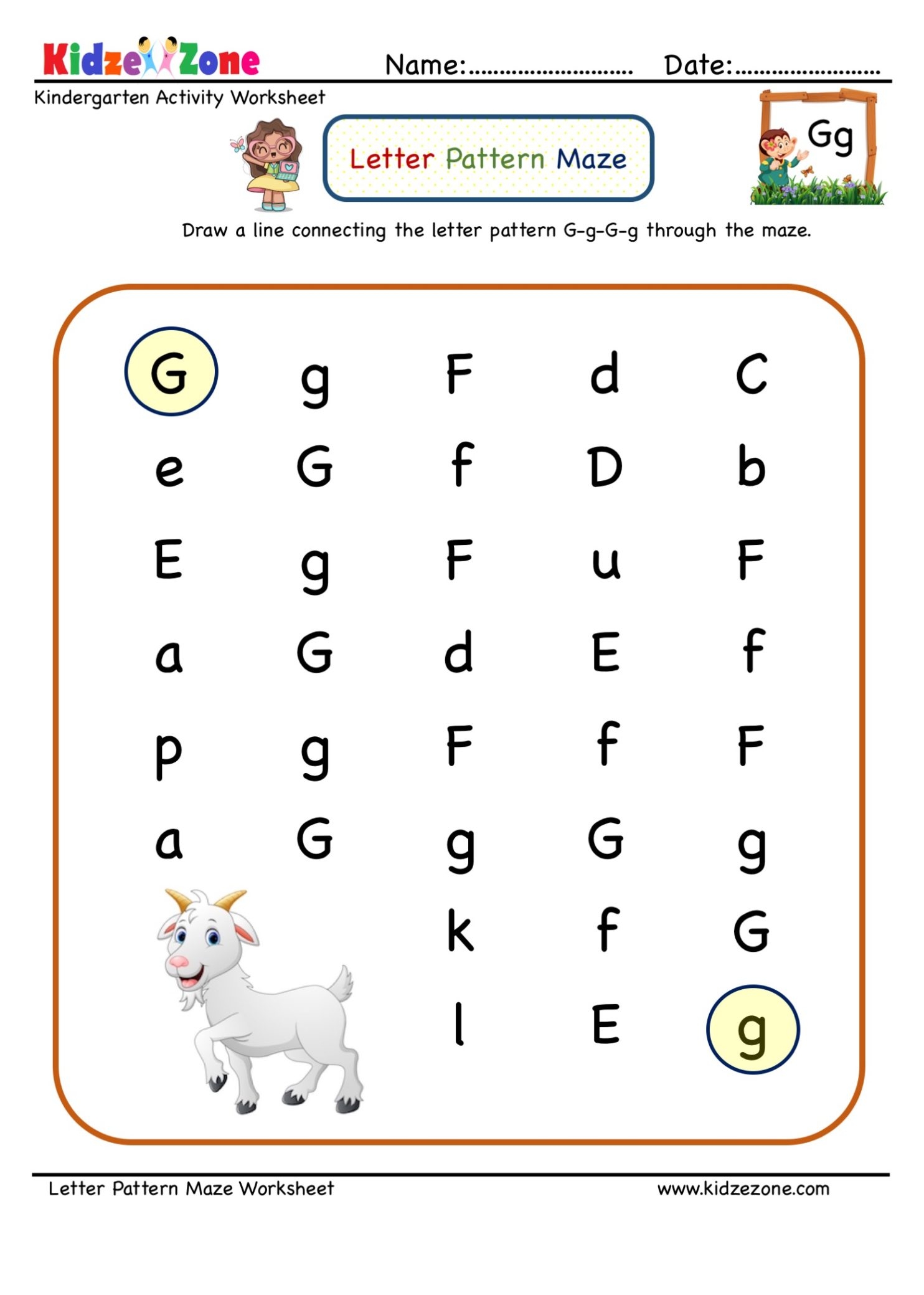 Letter G Maze Worksheet KidzeZone