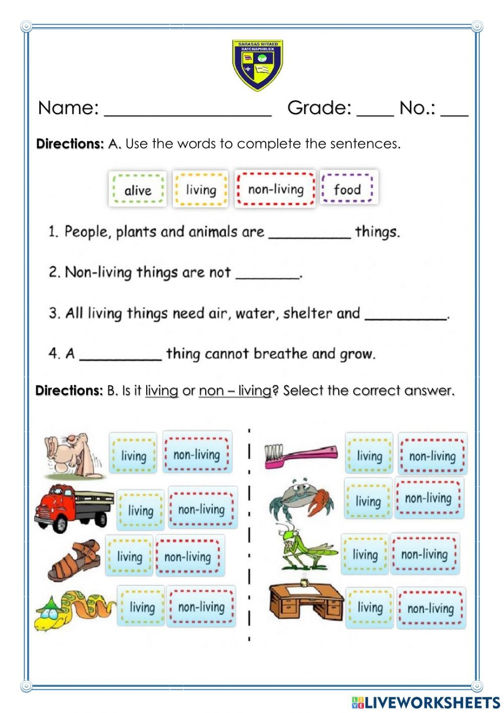 Living And Non Living Things Worksheet Artofit