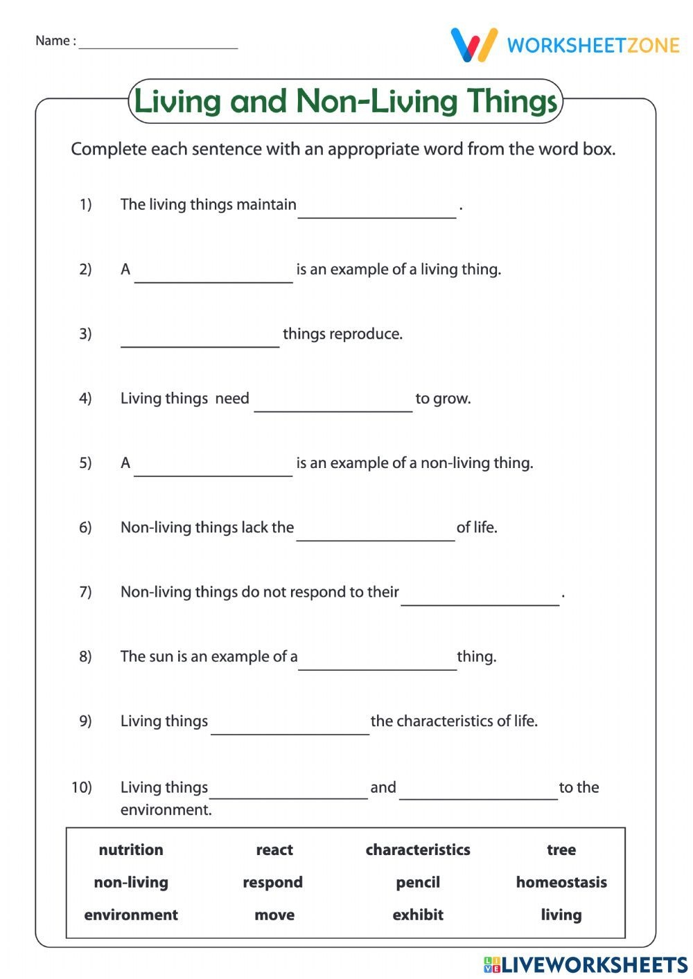 Living And Non Living Things Worksheet Dev onallcylinders