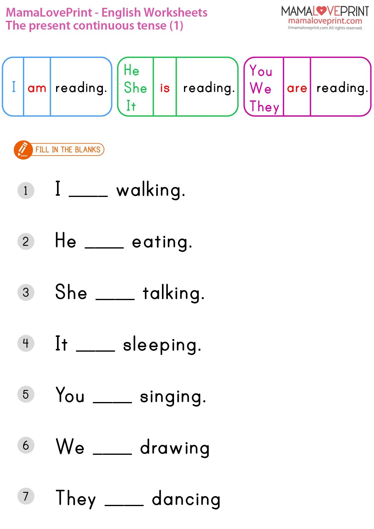 MamaLovePrint Grade 1 English Worksheets Basic Grammar Present 