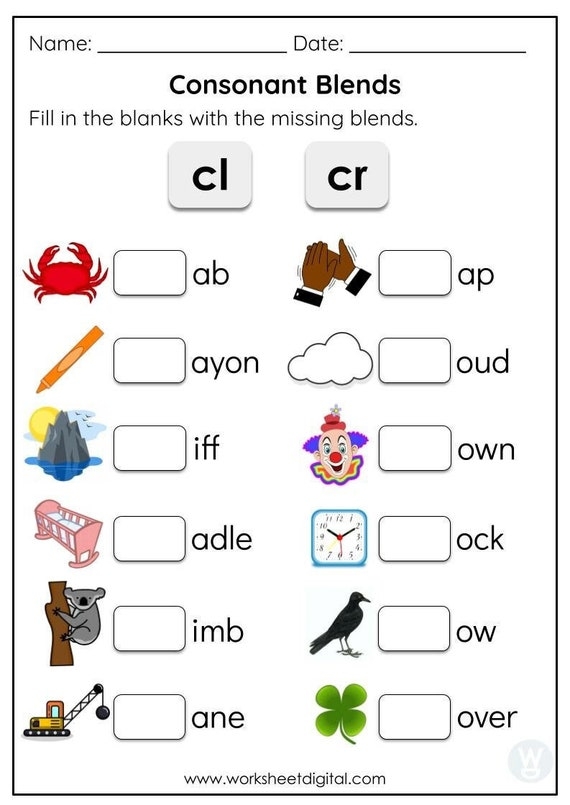 Matching Consonant Blends Worksheet Worksheet For 1st 2nd Grade 