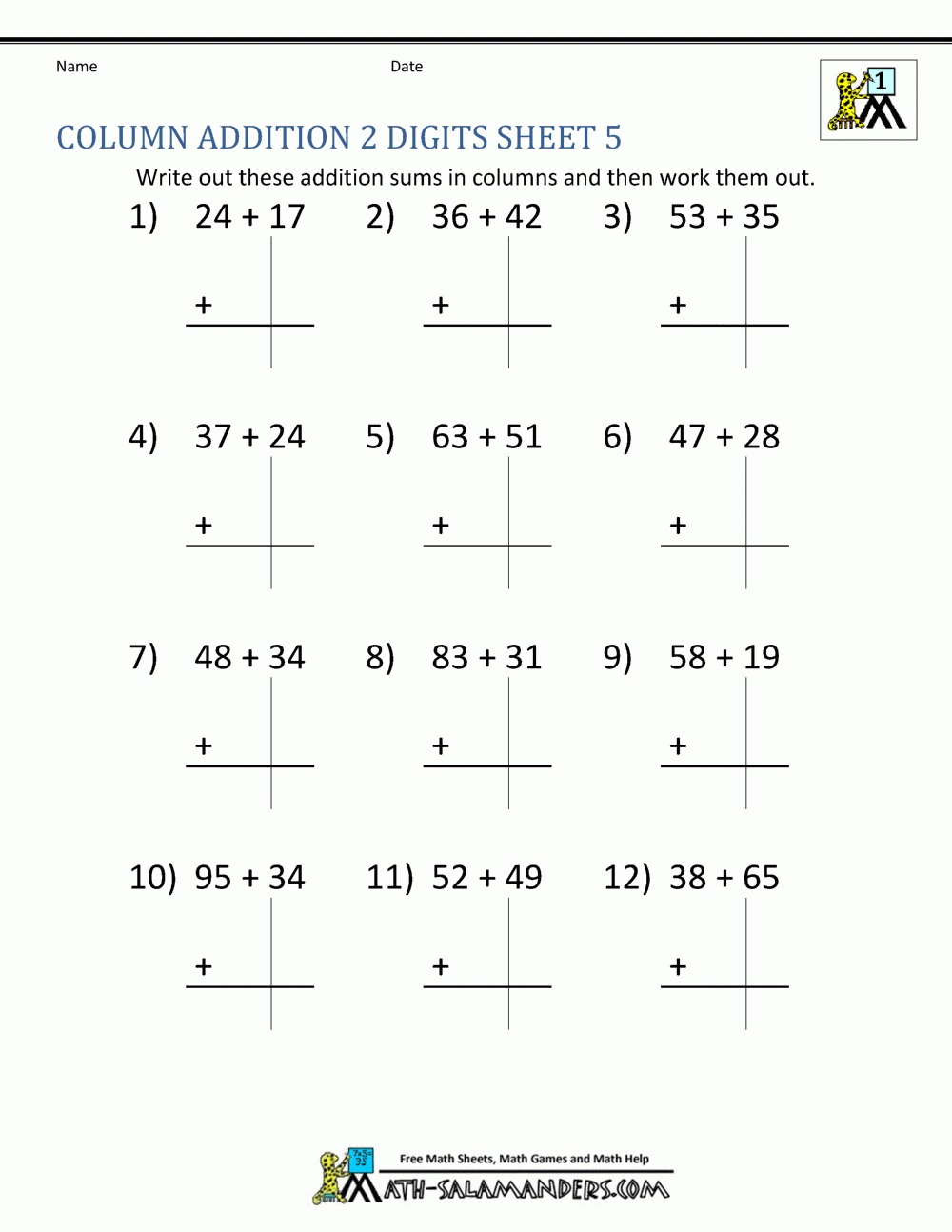 Math Addition Worksheets 1st Grade