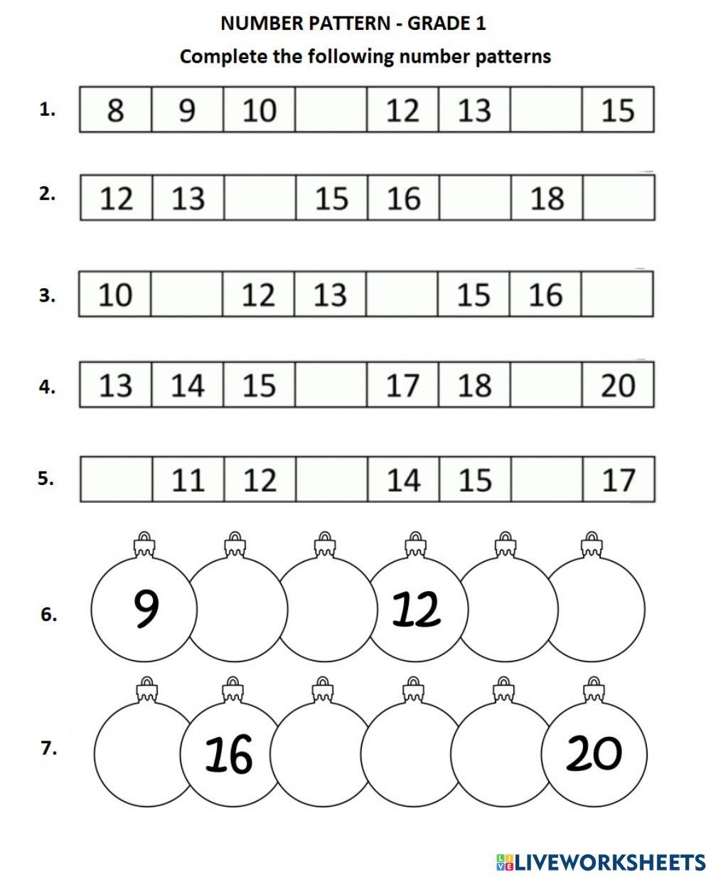 Mathematics Number Patterns Worksheet Practice And Learn Patterns In
