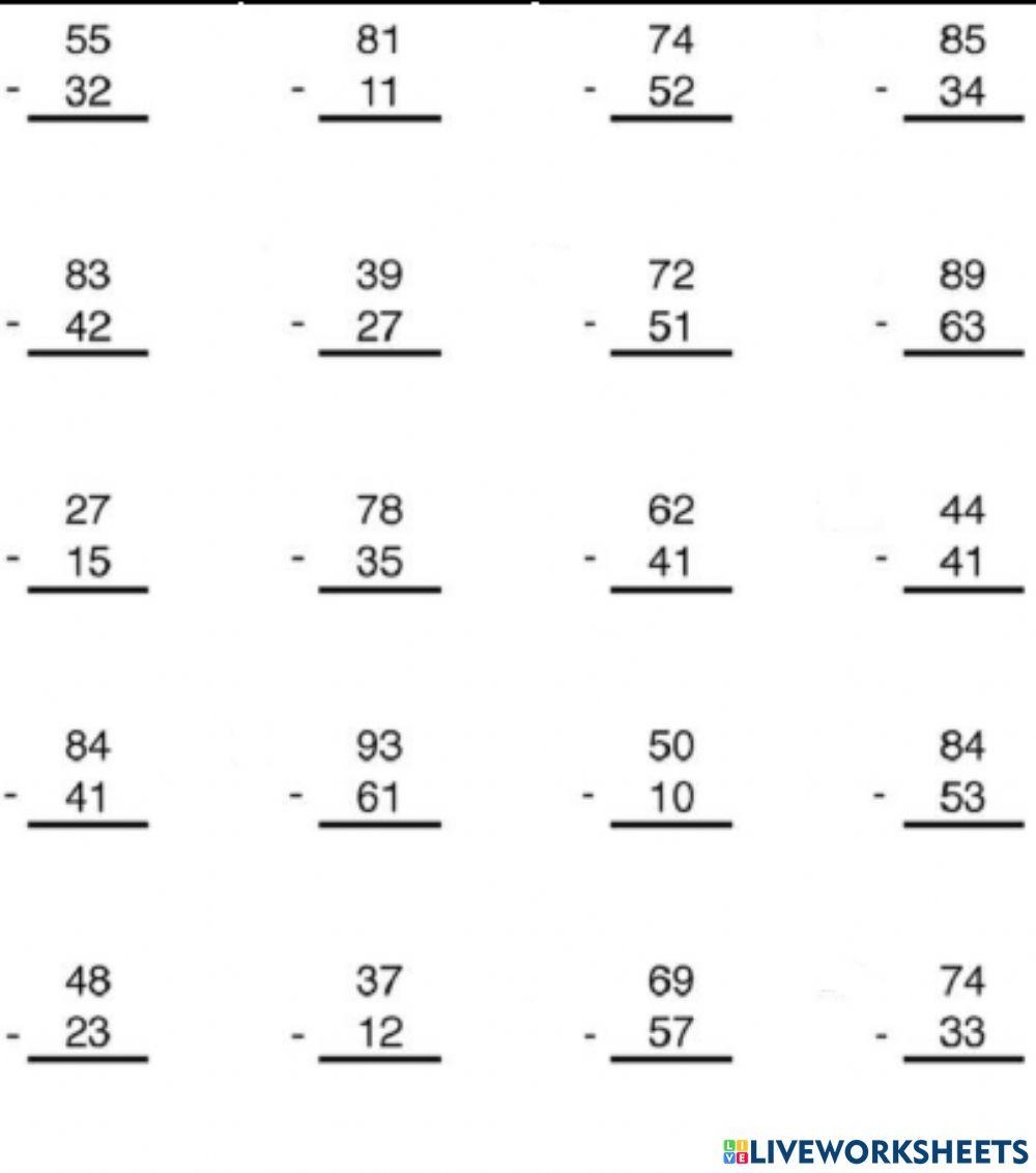 Maths Grade 2 Subtraction Worksheet Live Worksheets Worksheets Library