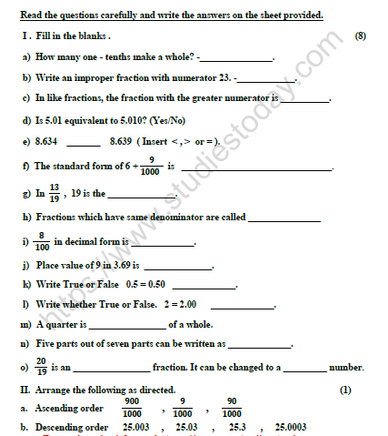 Maths Worksheet For Class 4 Cbse Pdf