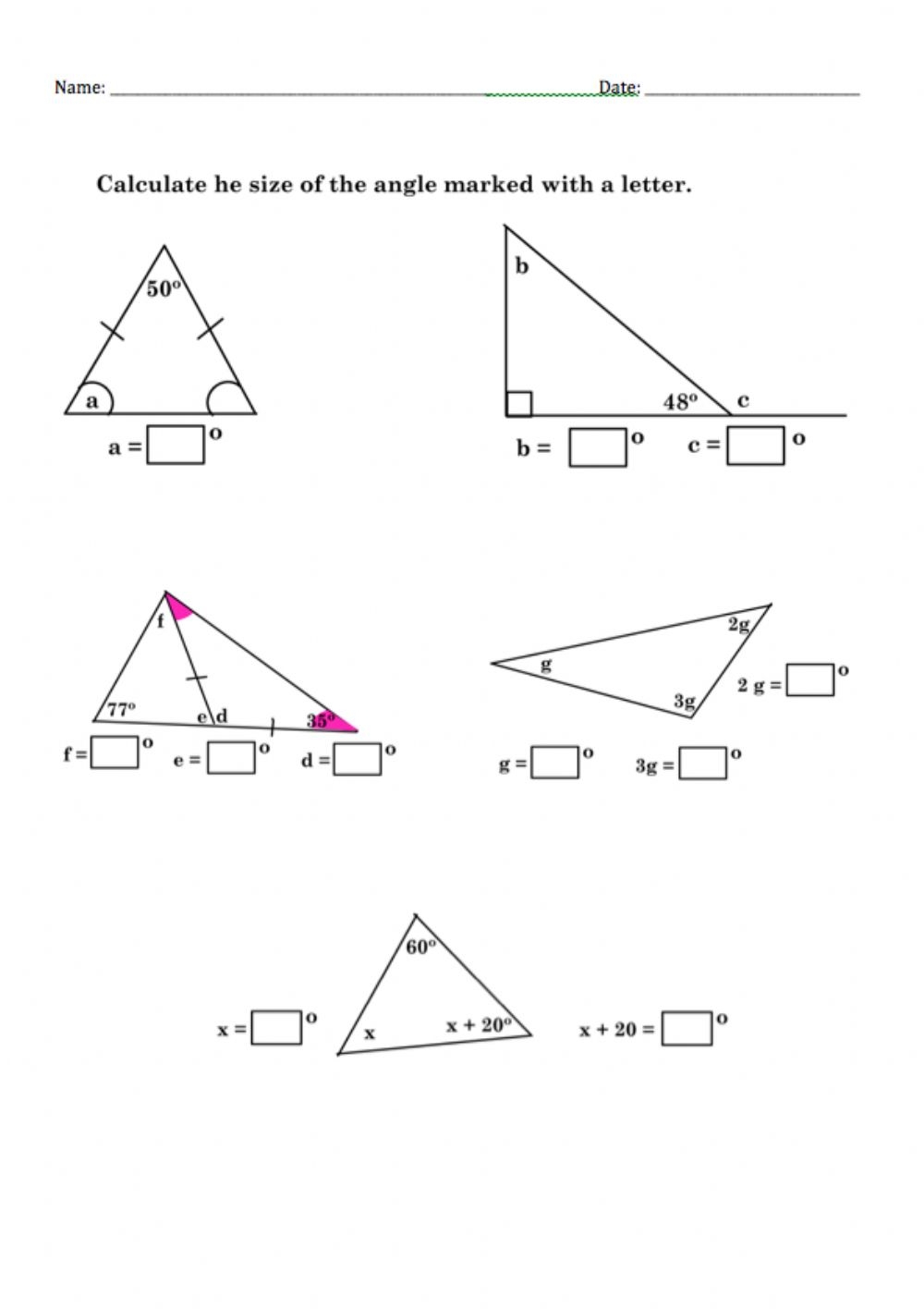 Missing Triangle Angles Worksheet Angleworksheets