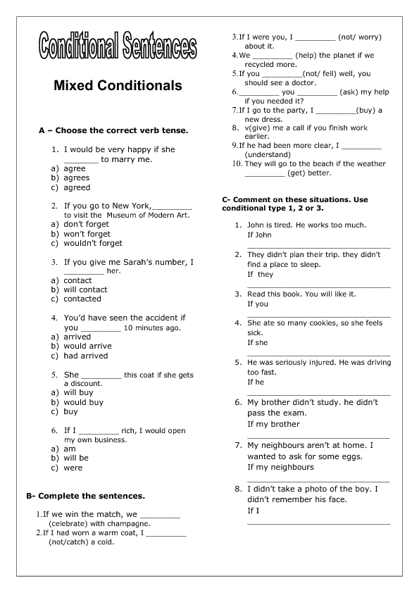 Mixed Conditionals Worksheet