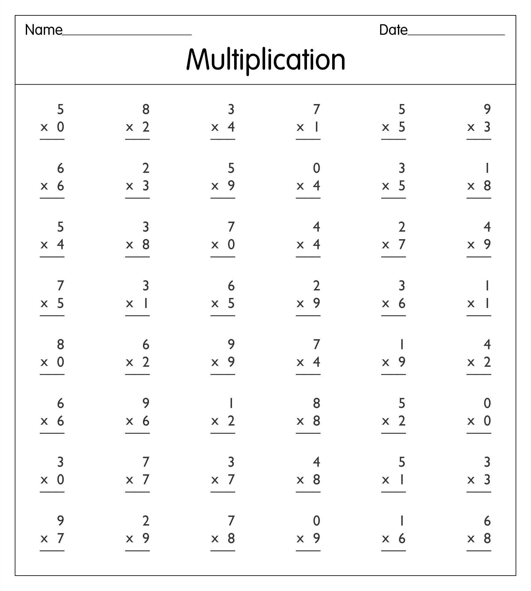 Multiplication Facts Worksheets Worksheets Library