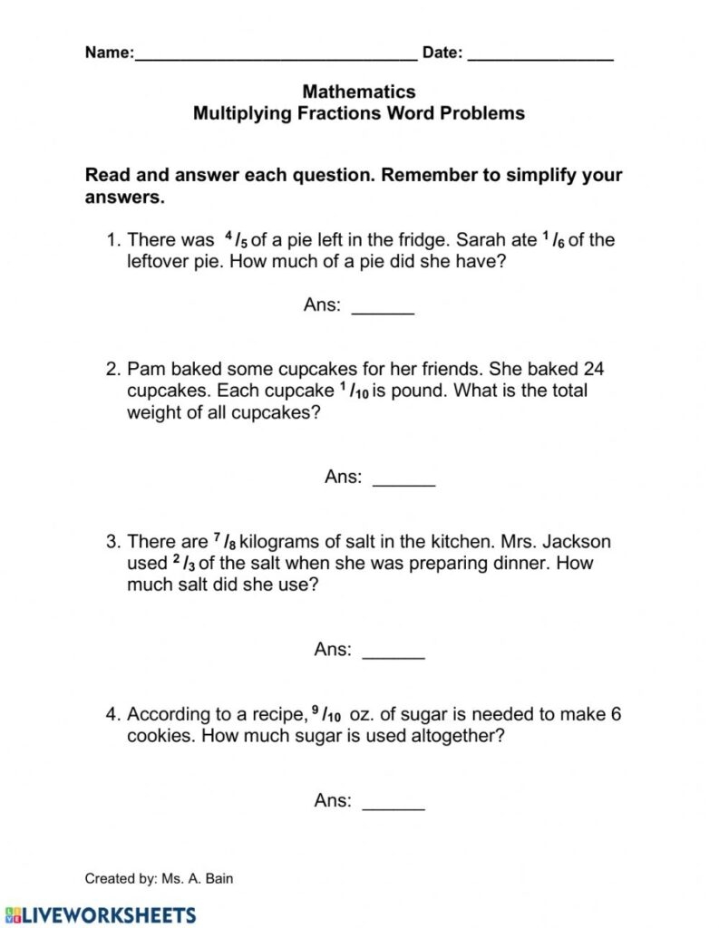 Multiplication Fraction Word Problems Worksheets Printable Worksheets