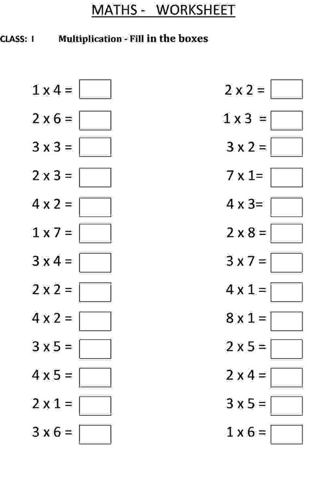 Multiplication Sum Fill In The Blanks Class 1 Maths Worksheet 