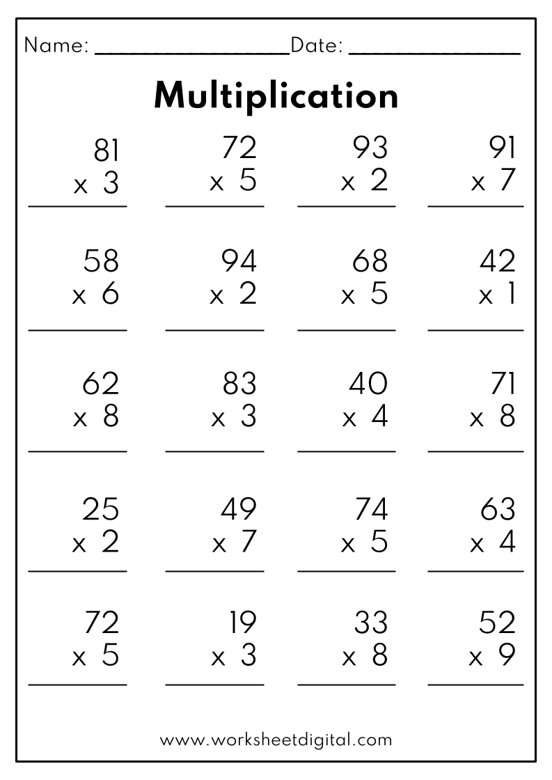 Multiplication Sums For Class 4