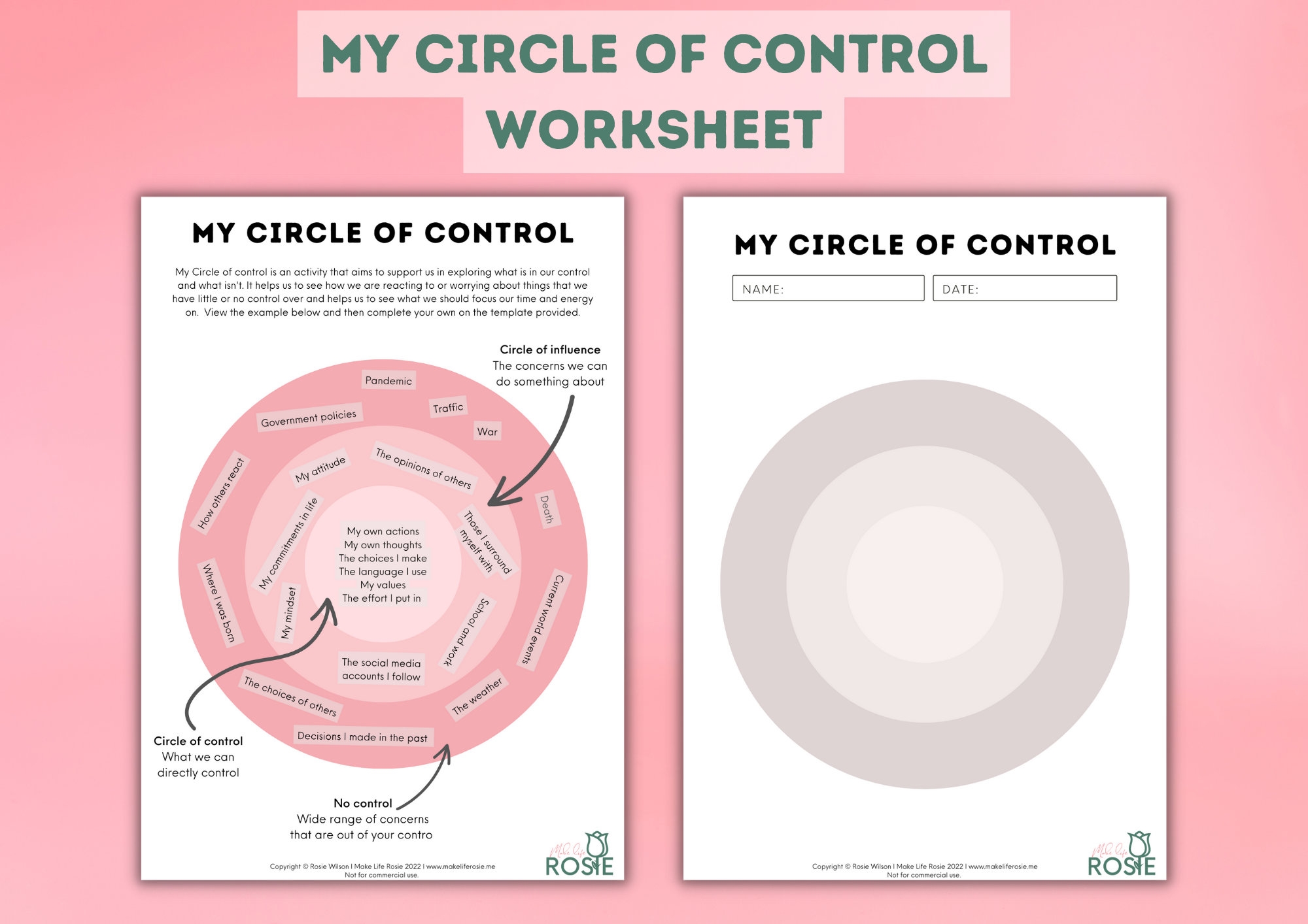 My Circle Of Control Worksheet For Teens Mental Health Printable 