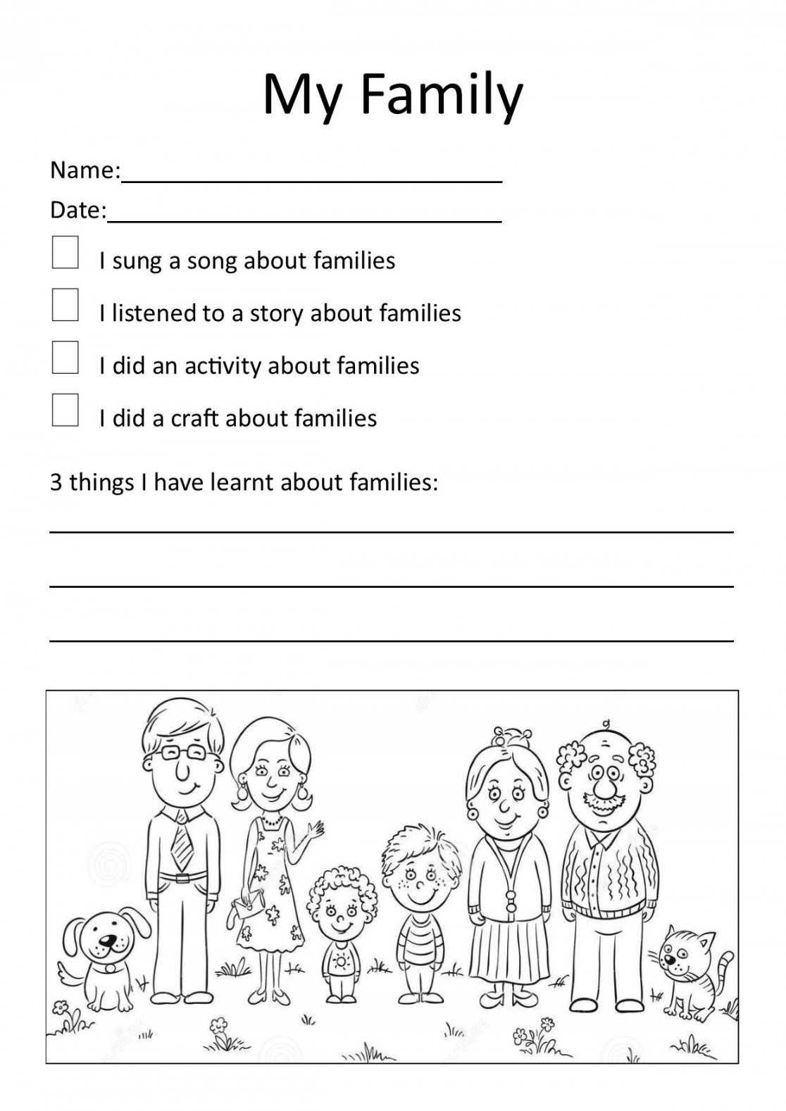 My Family Worksheet For Kindergarten Printable PDF Template