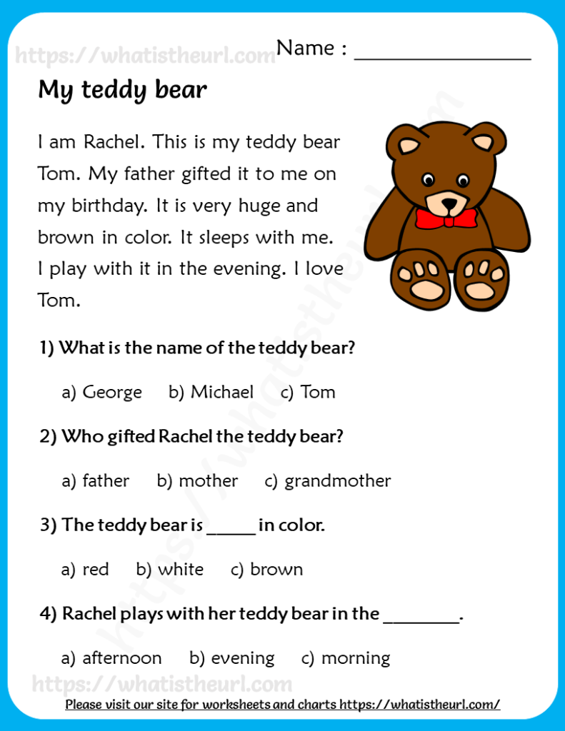 My Teddy Bear Reading Comprehension For Grade 3 Your Home Teacher