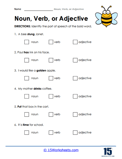 Noun Adjective And Verb Worksheets K5 Learning Worksheets Library