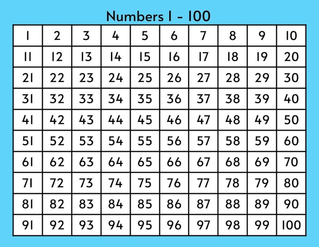 Number Chart 1 To 100 100 Number Chart Printable In Colors Black And 