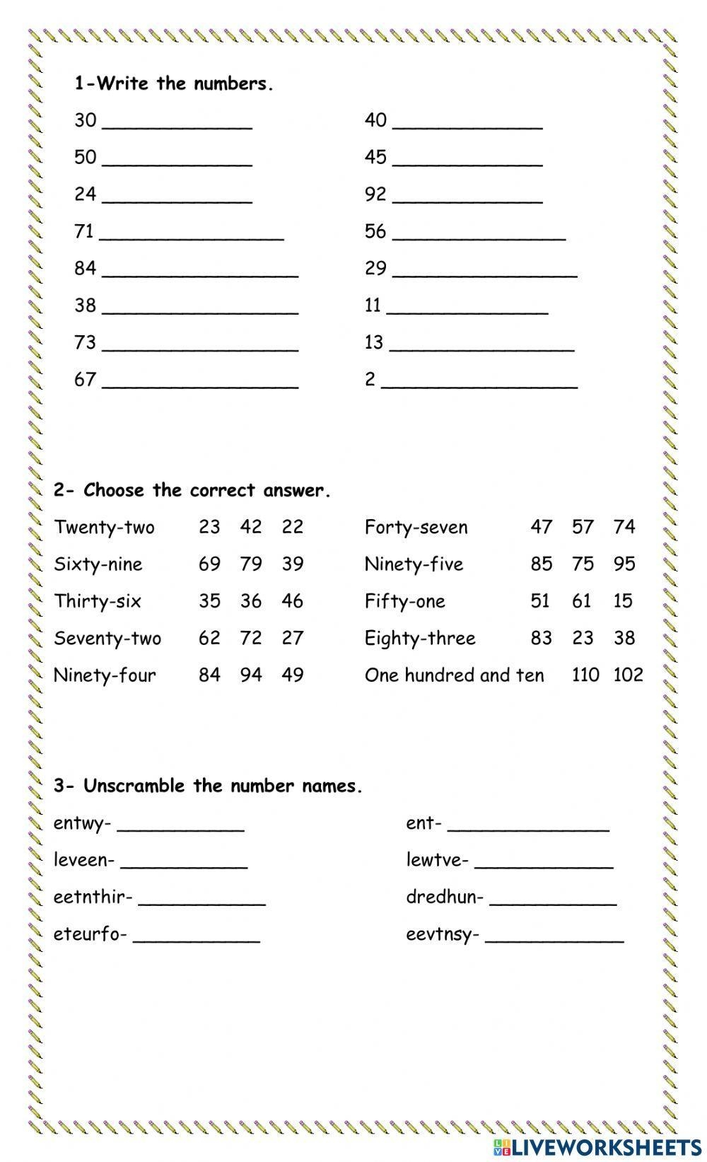 Number Names 1 100 Worksheet Live Worksheets Worksheets Library