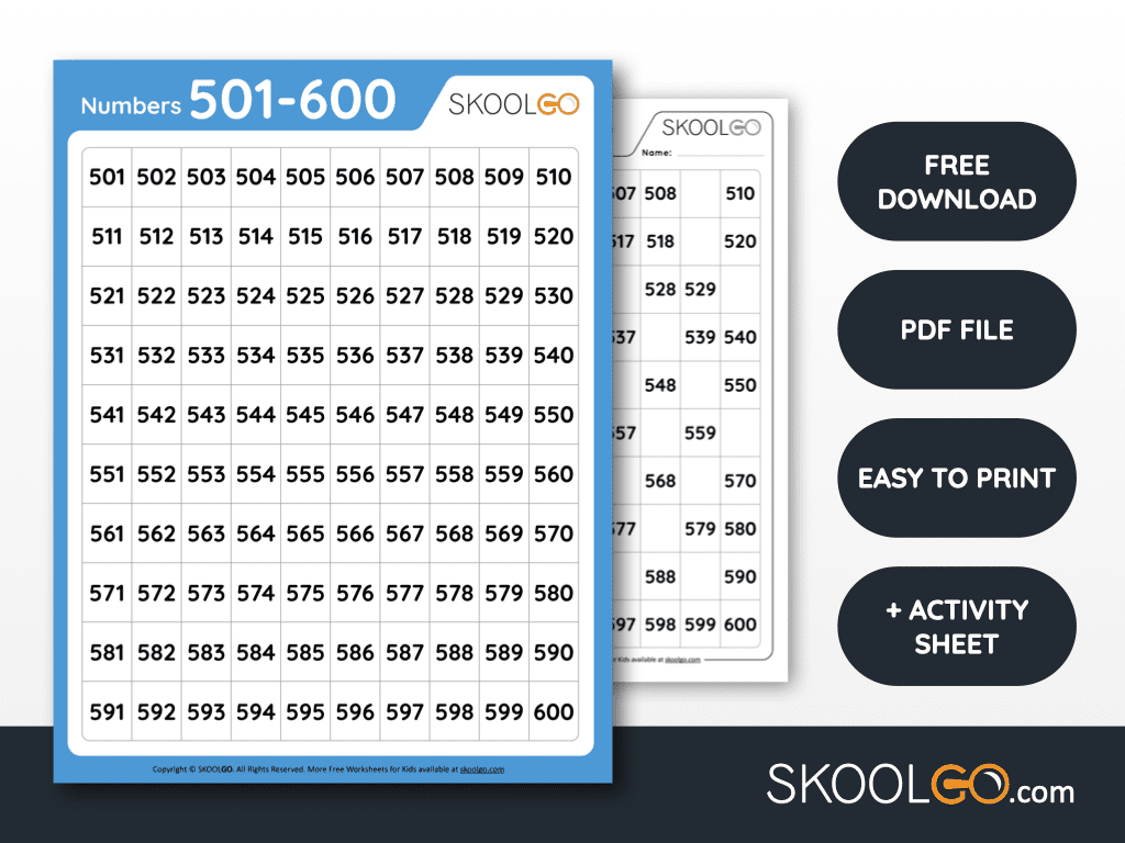 Numbers 501 To 600 Free Worksheet For Kids SKOOLGO