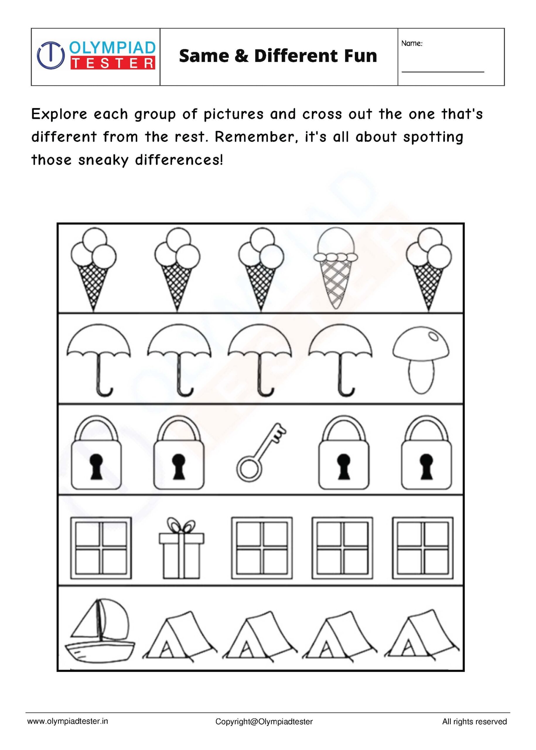 Odd One Out Worksheet For Kindergarten Olympiad Tester Worksheets 