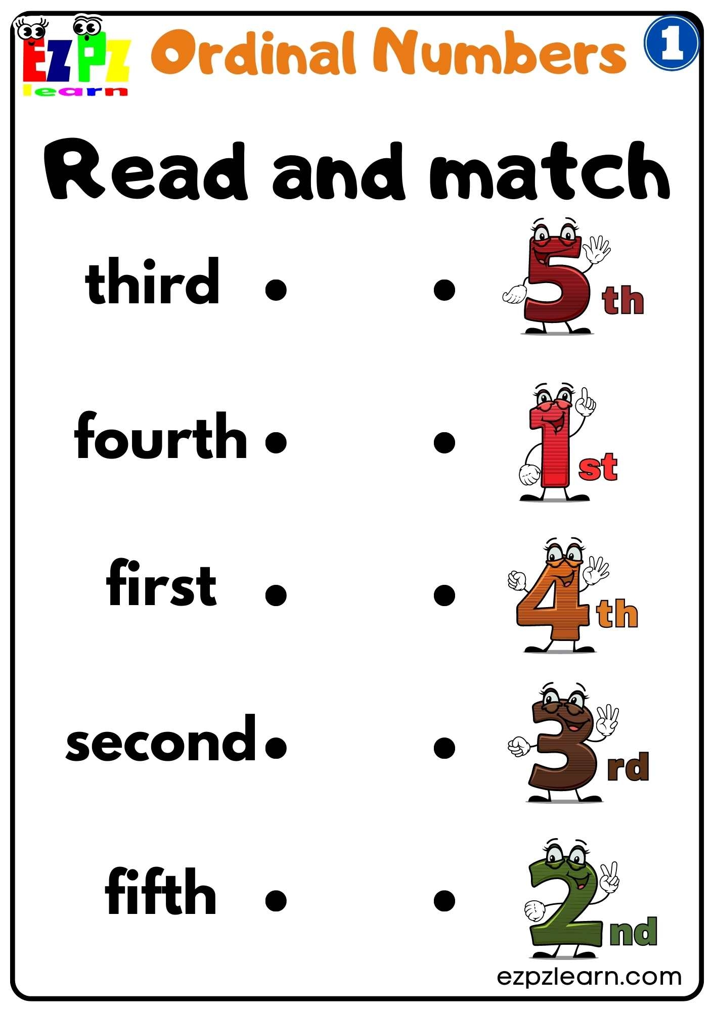 Ordinal Numbers Read And Match 1 Ezpzlearn Worksheets Library