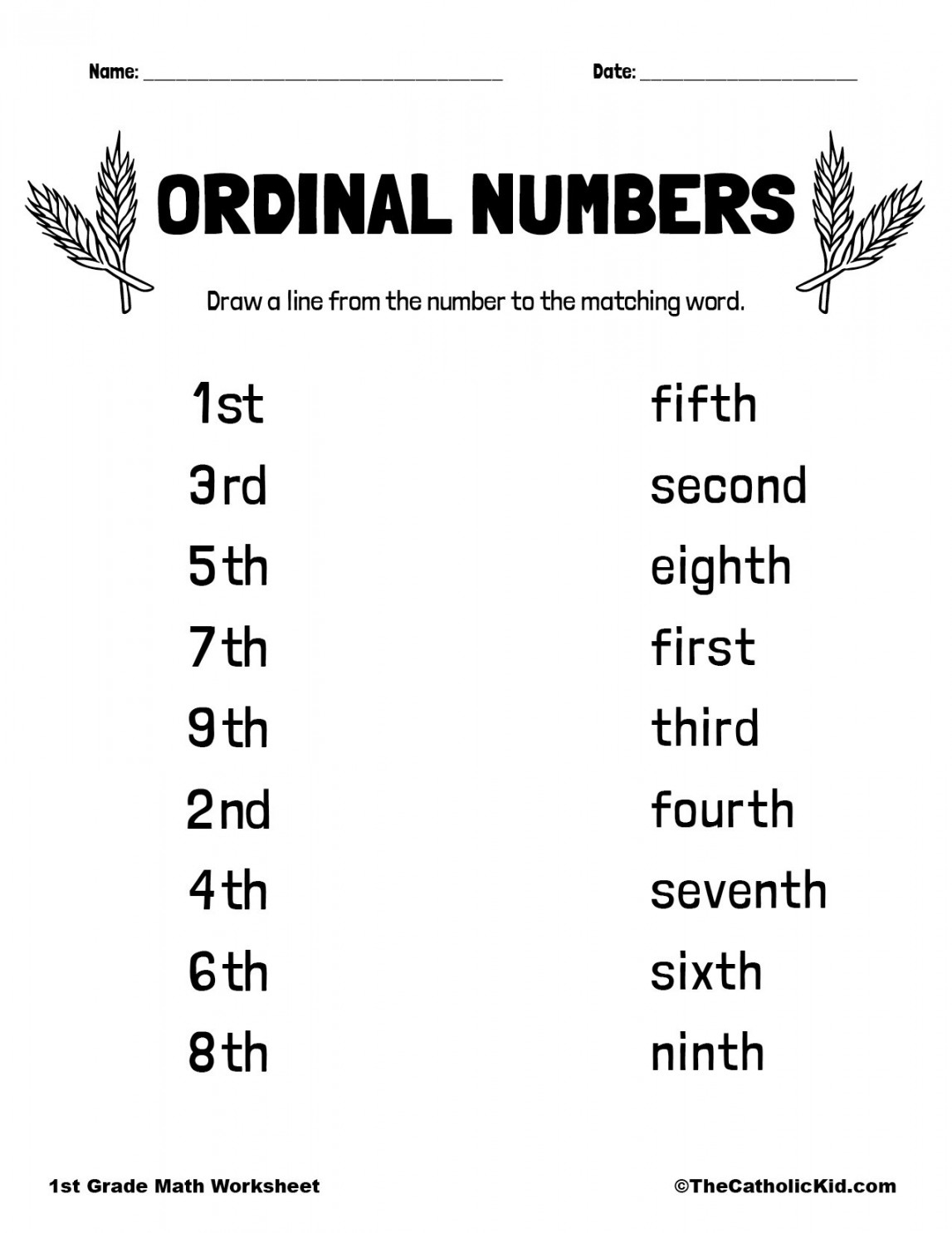 Ordinal Numbers Worksheet For Kindergarten Printable PDF Template