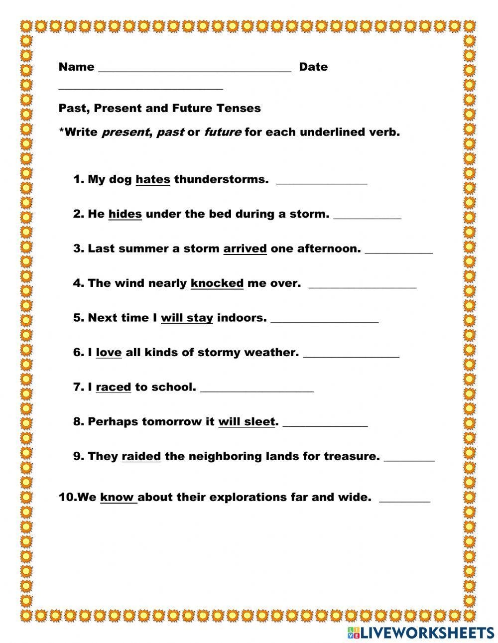 Past Present Future Tense Worksheet Class1to12 Worksheets Library