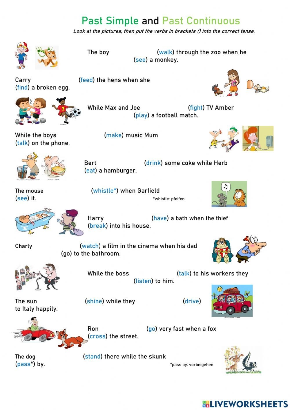 Past Simple Past Continuous when While Worksheet