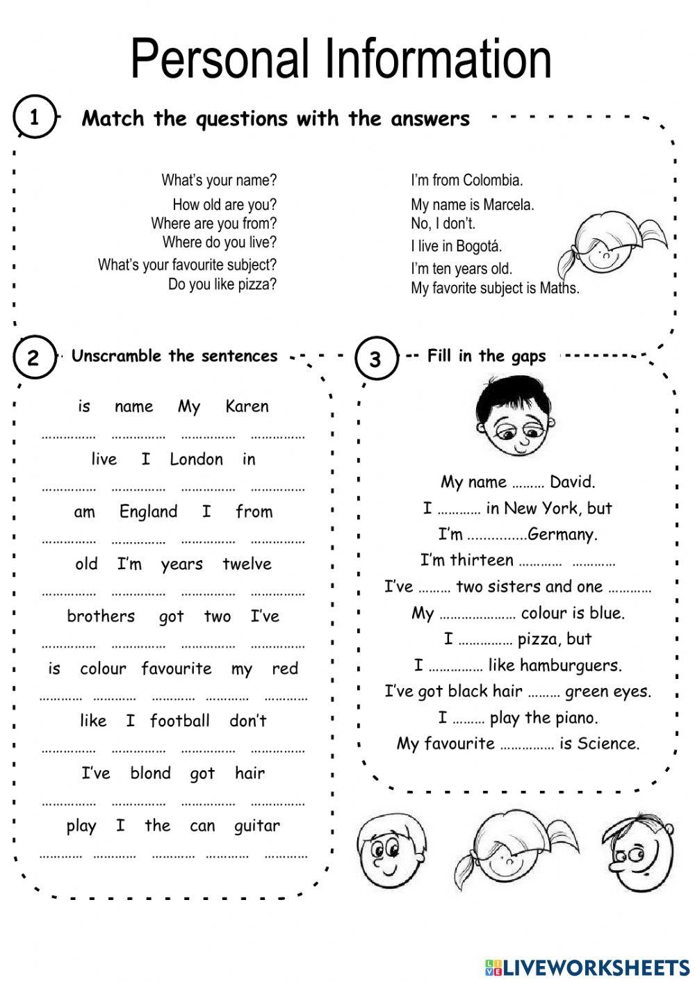 Personal Information Interactive Worksheet Live Worksheets 