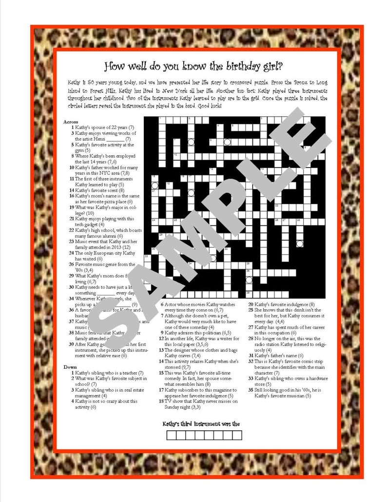 Personalized Printable Crossword Puzzle Featuring Fun Facts Etsy 