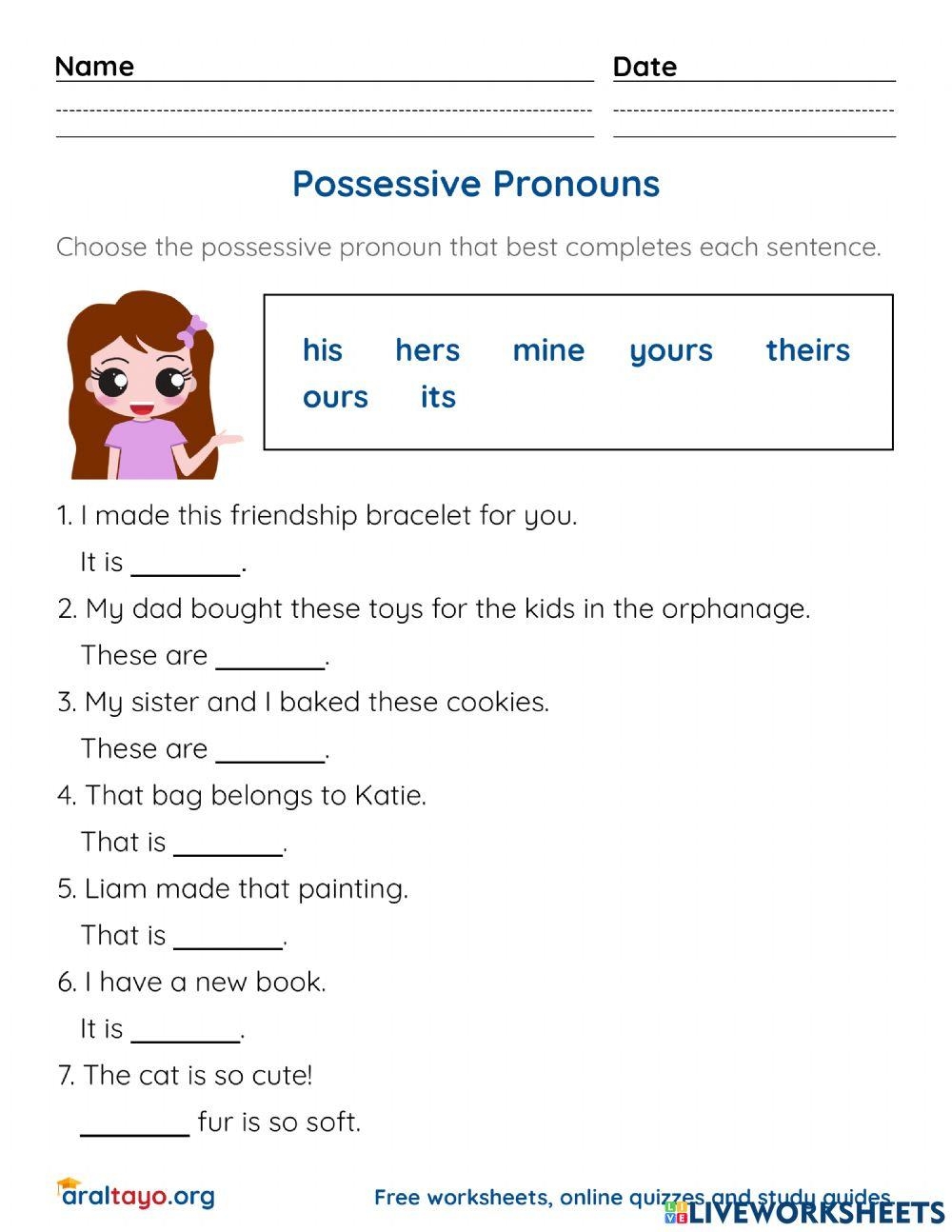 Possessive Pronouns Worksheet Worksheets Library