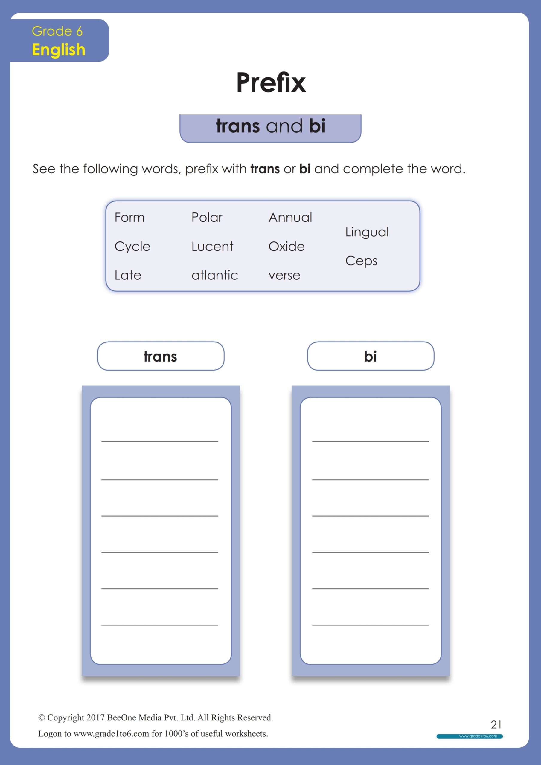 Prefix Worksheet For Grade 6 Free PDF Worksheets Library