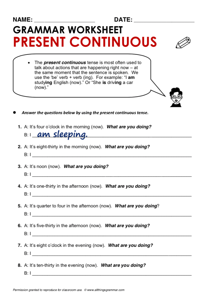 Present Continuous Tense Exercises Free Printable Present 