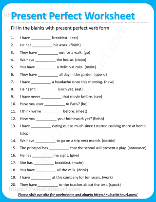 Present Perfect Tense Form Of Verbs Worksheet Your Home Teacher