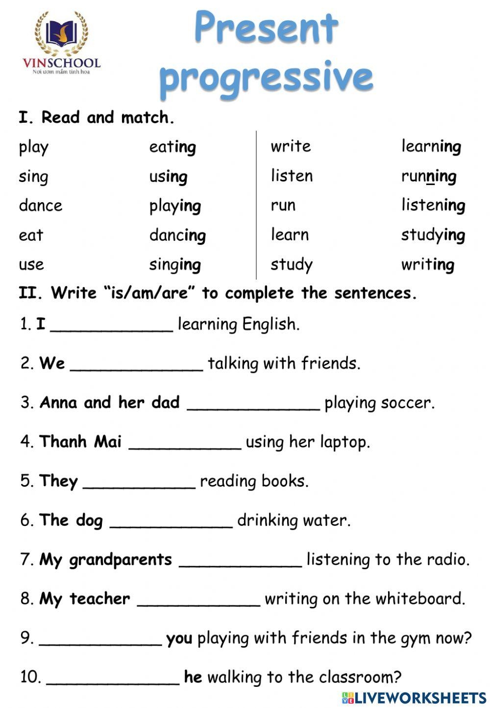 Present Progressive 3 PDF Worksheets Library