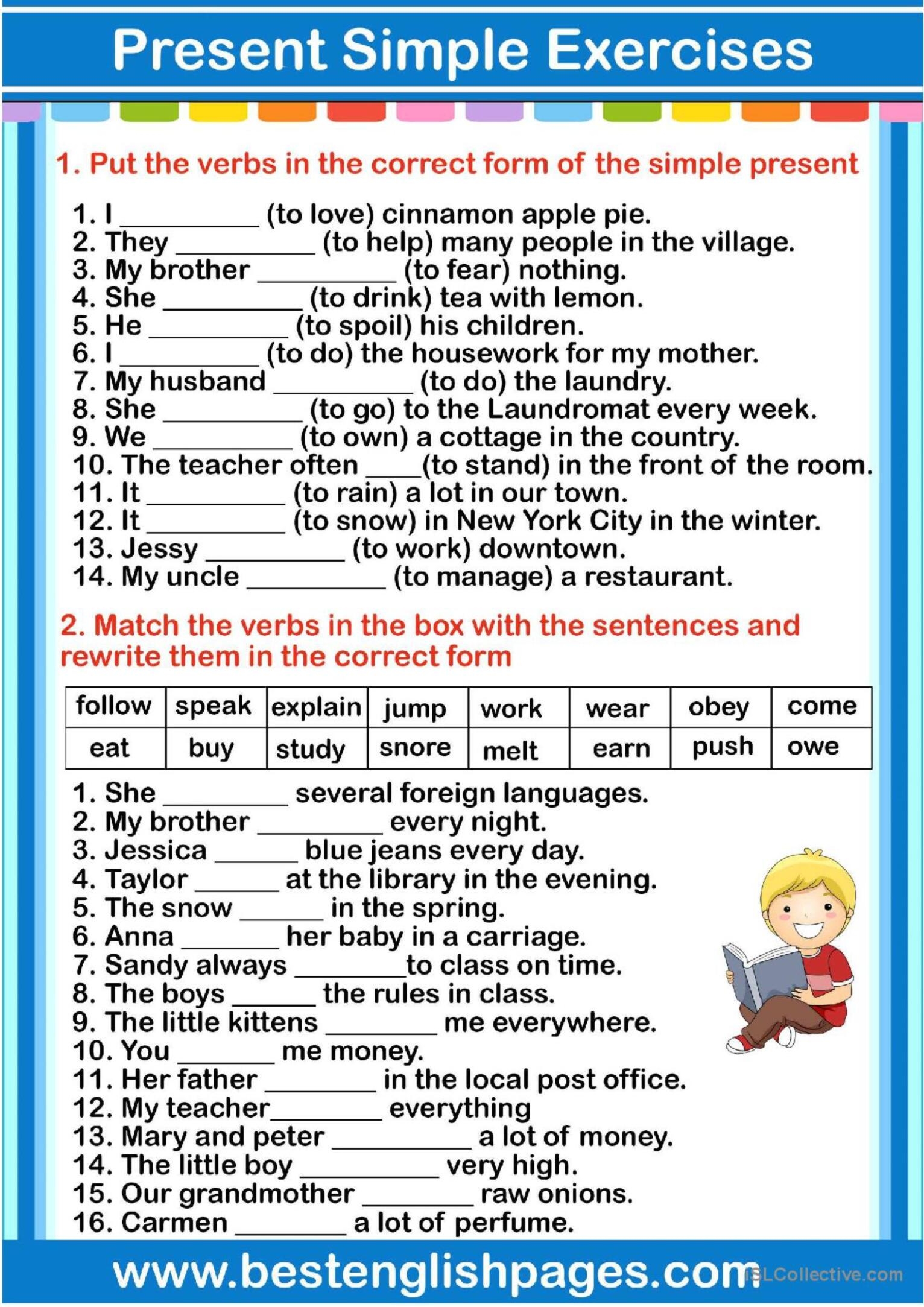 Present Simple Exercises English ESL Worksheets Pdf Doc