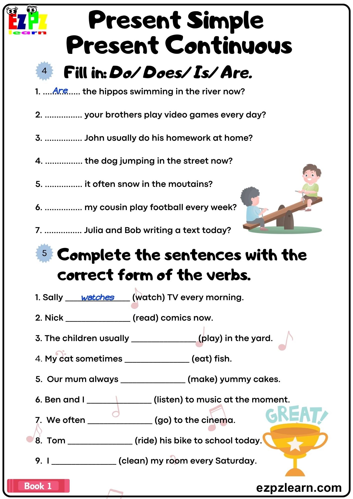 Present Simple Present Continuous Exercises Worksheets Infoupdate