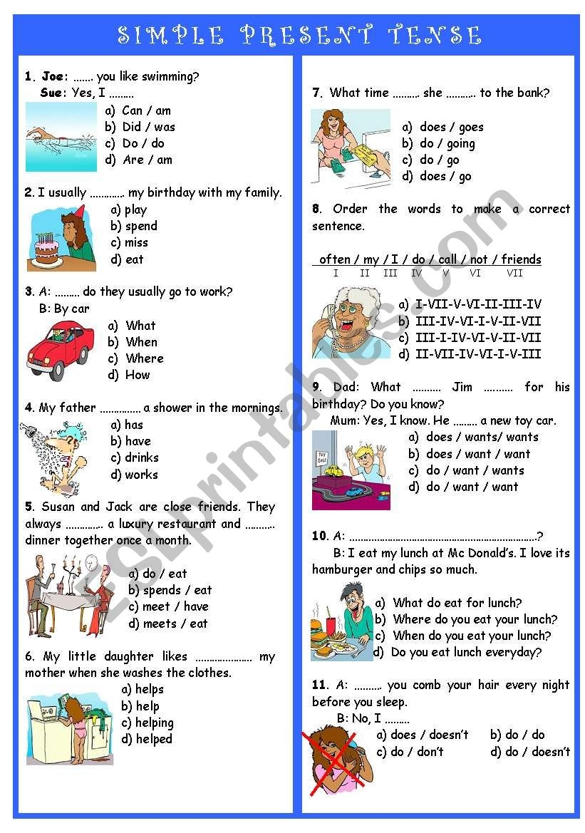 Present Tense Worksheet ESL
