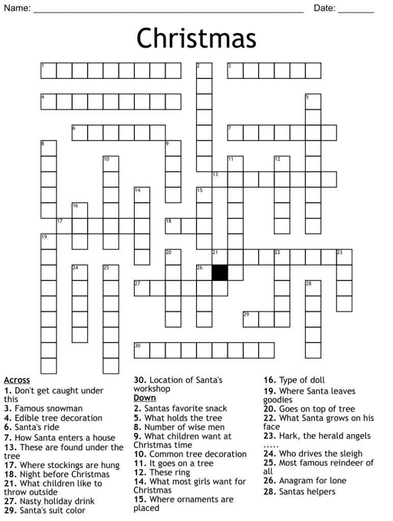 Printable Christmas Crossword Puzzles With Answers Free Crossword 