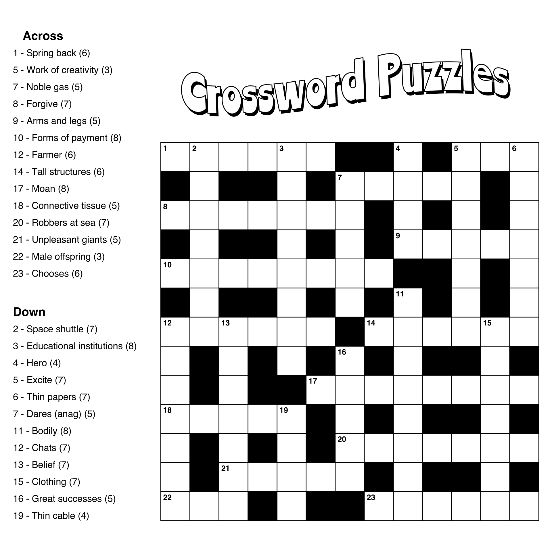 Printable Crossword Easy FREE Printable HQ