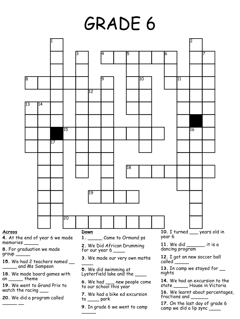 Printable Crossword Puzzles For 6Thh Graders Free Crossword Puzzles