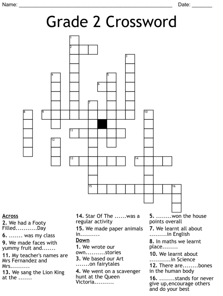 Printable Crossword Puzzles For Kids 2Nd Graders Free Crossword 