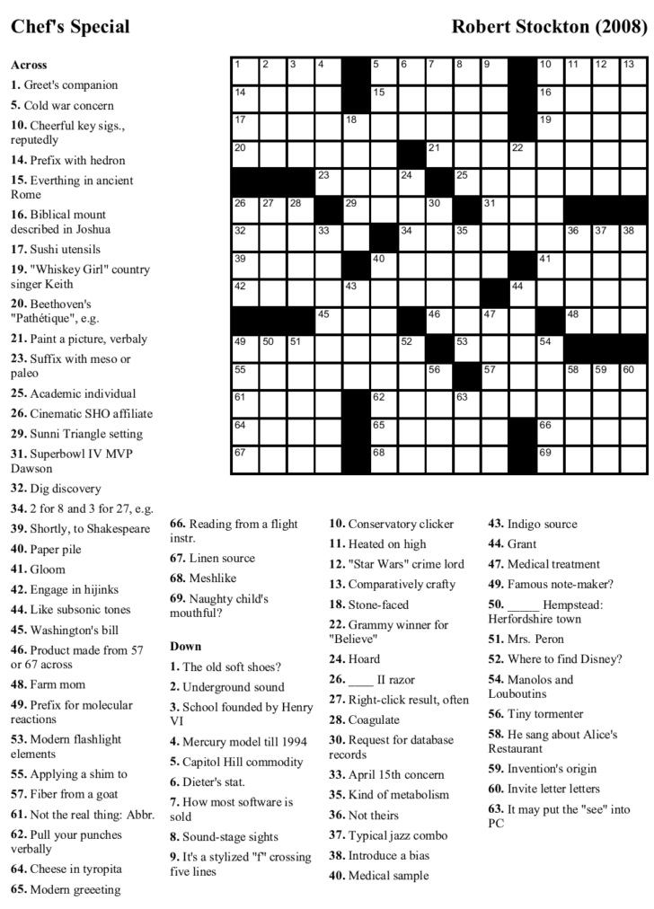 Printable New York Crossword Puzzles Printable Crossword Printable 