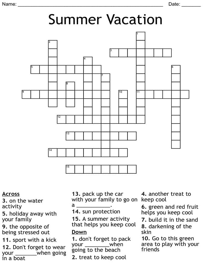 Printable Summer Vacation Crossword Puzzles Free Download And Print 