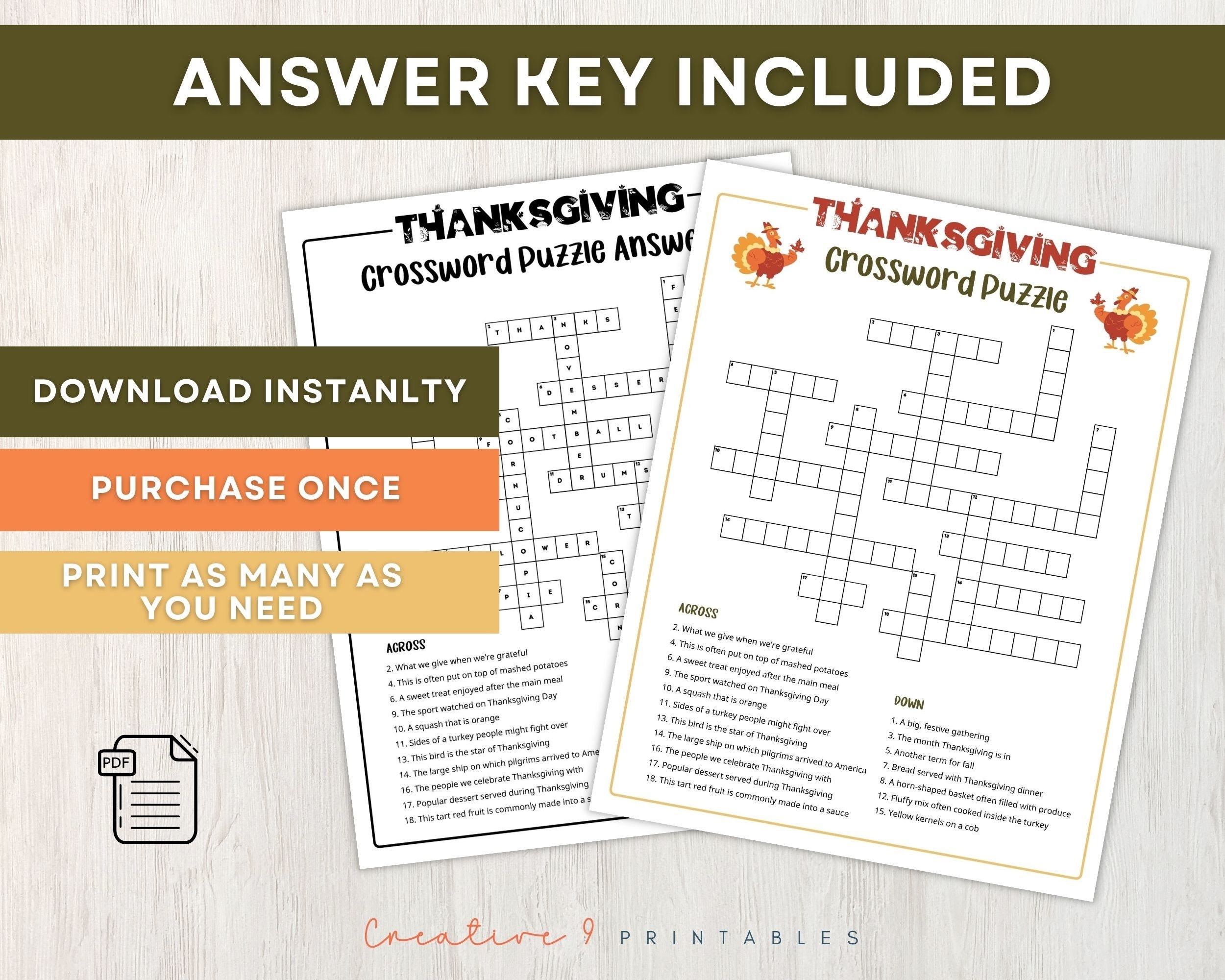 Printable Thanksgiving Crossword Puzzle For Kids And Adults Crossword 