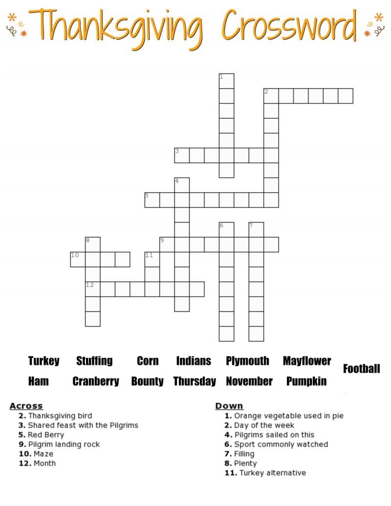 Printable Turkey Puzzle Printable Crossword Puzzles