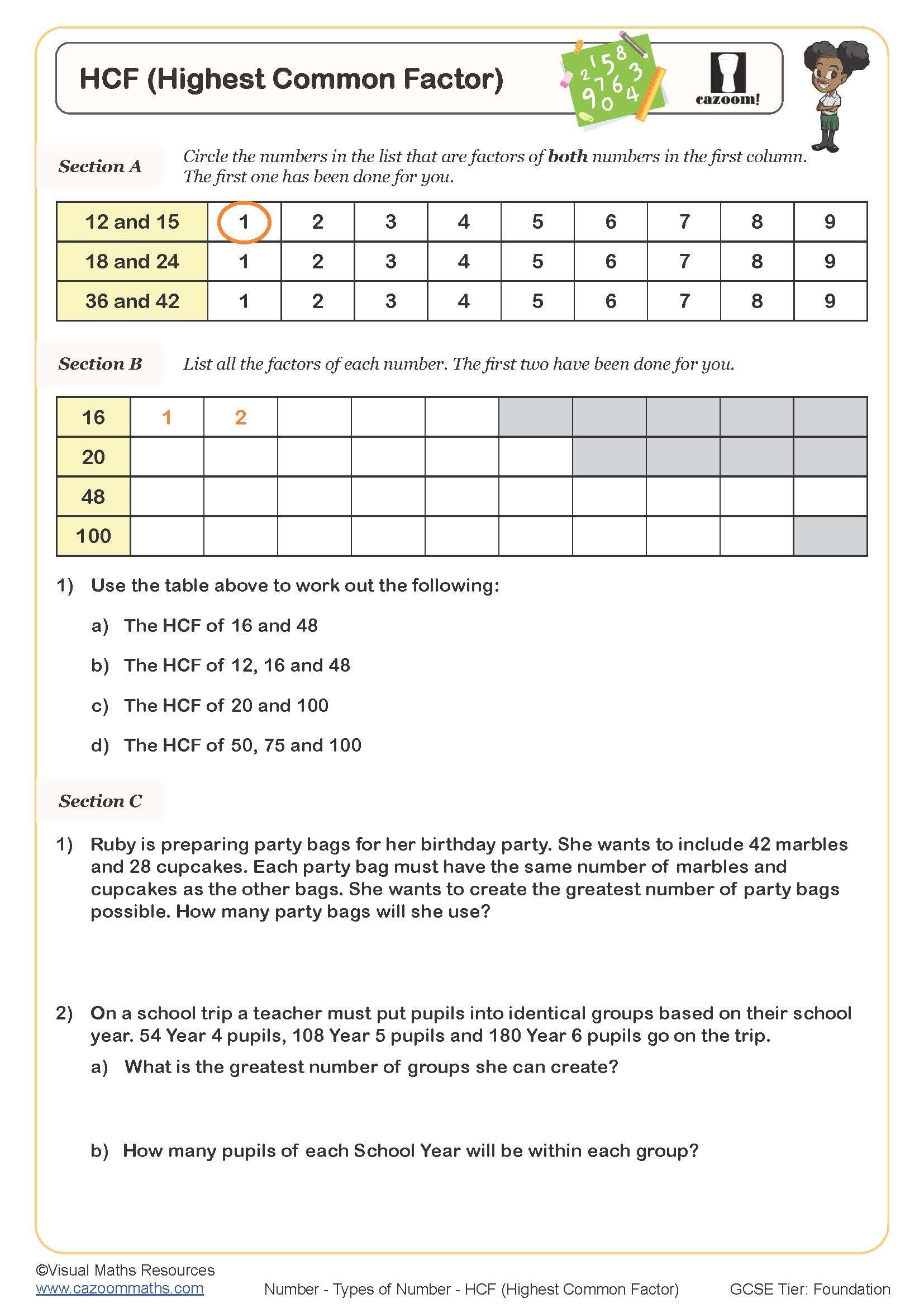 Product Of Primes HCF And LCM Worksheet KS3 4 Maths Teachit 