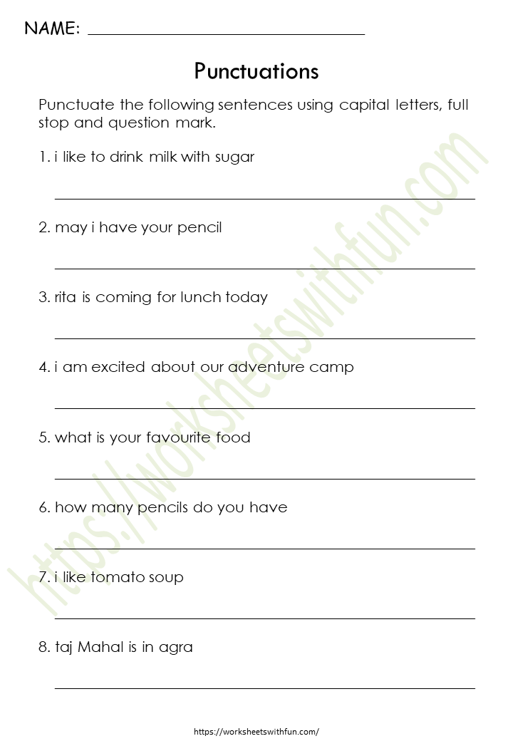 Punctuation Worksheets With Answers For Grade 1 2 3 4 Worksheets 