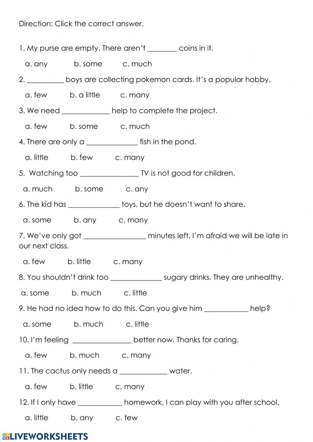 Quantifiers Worksheet Fonevamet