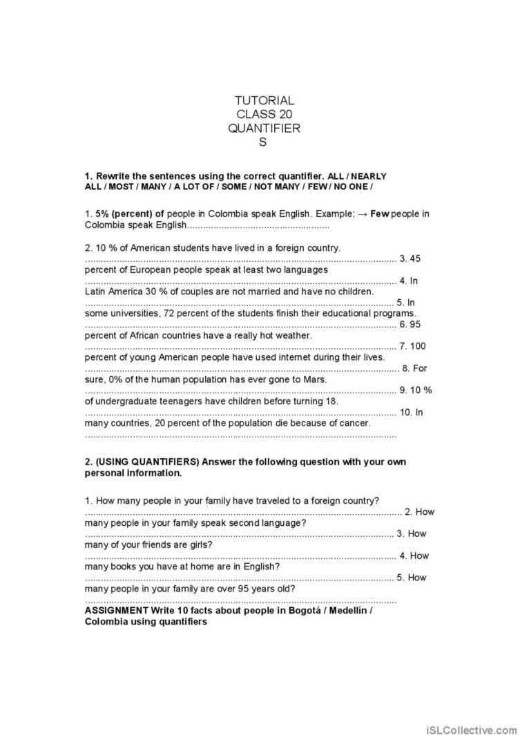 Quantifiers Worksheet Pdf Rewaedu